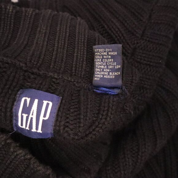 Black Turtle Neck Sweater Heavy Warm Cotton Gap Size Large Cable Knit Design - Picture 9 of 11